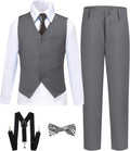 Boy's 6 Piece Slim Fit Tuxedo Suit for Kids - Jacket, Vest & Pants