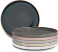 Mora Ceramic Flat Dinner Plates Set of 6, 10.5 in High Edge - Modern
