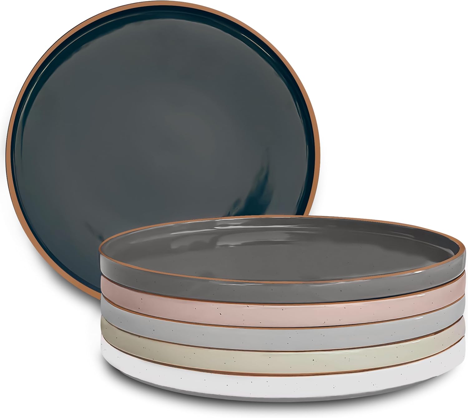 Mora Ceramic Flat Dinner Plates Set of 6 - Modern Dinnerware