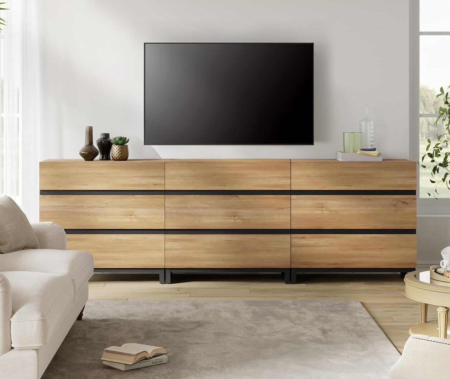 Oak TV Stand: Stylish 100 Console, 9 Drawers