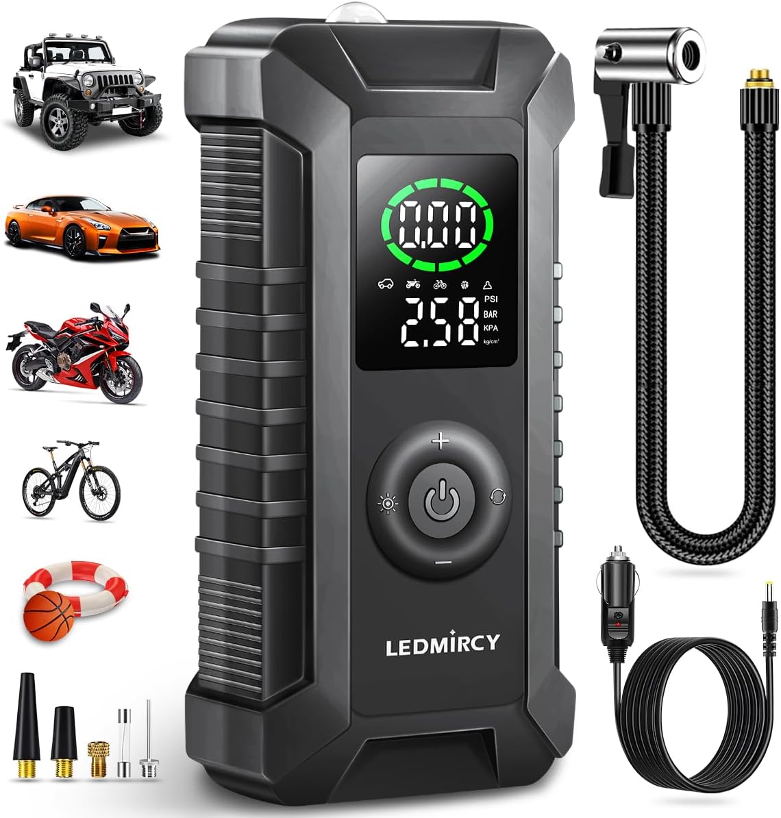 Compact Tire Inflator by LEDMIRCY: Instant Relief On the Go!