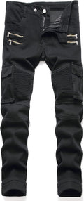 Men's Biker Zipper Deco Washed Straight Fit Jeans - Comfortable
