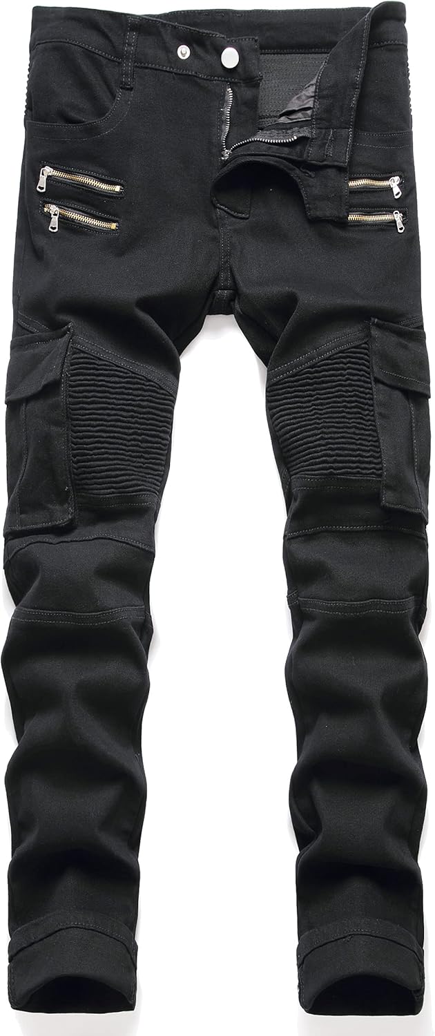 AITITIA Men's Biker Zipper Deco Washed Straight Fit Jeans Review
