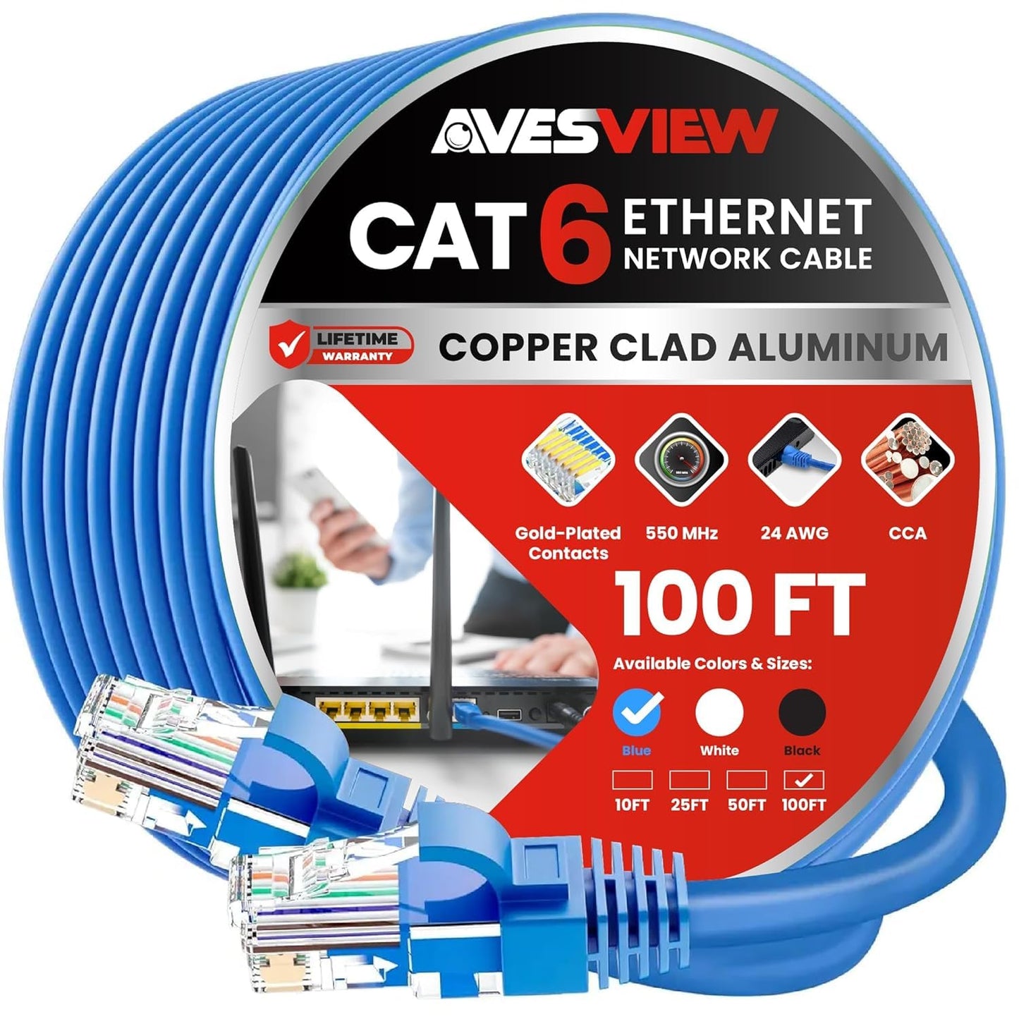High-Speed 10Gbps CAT6 Ethernet Cable, 100FT, Gaming & Streaming Ready