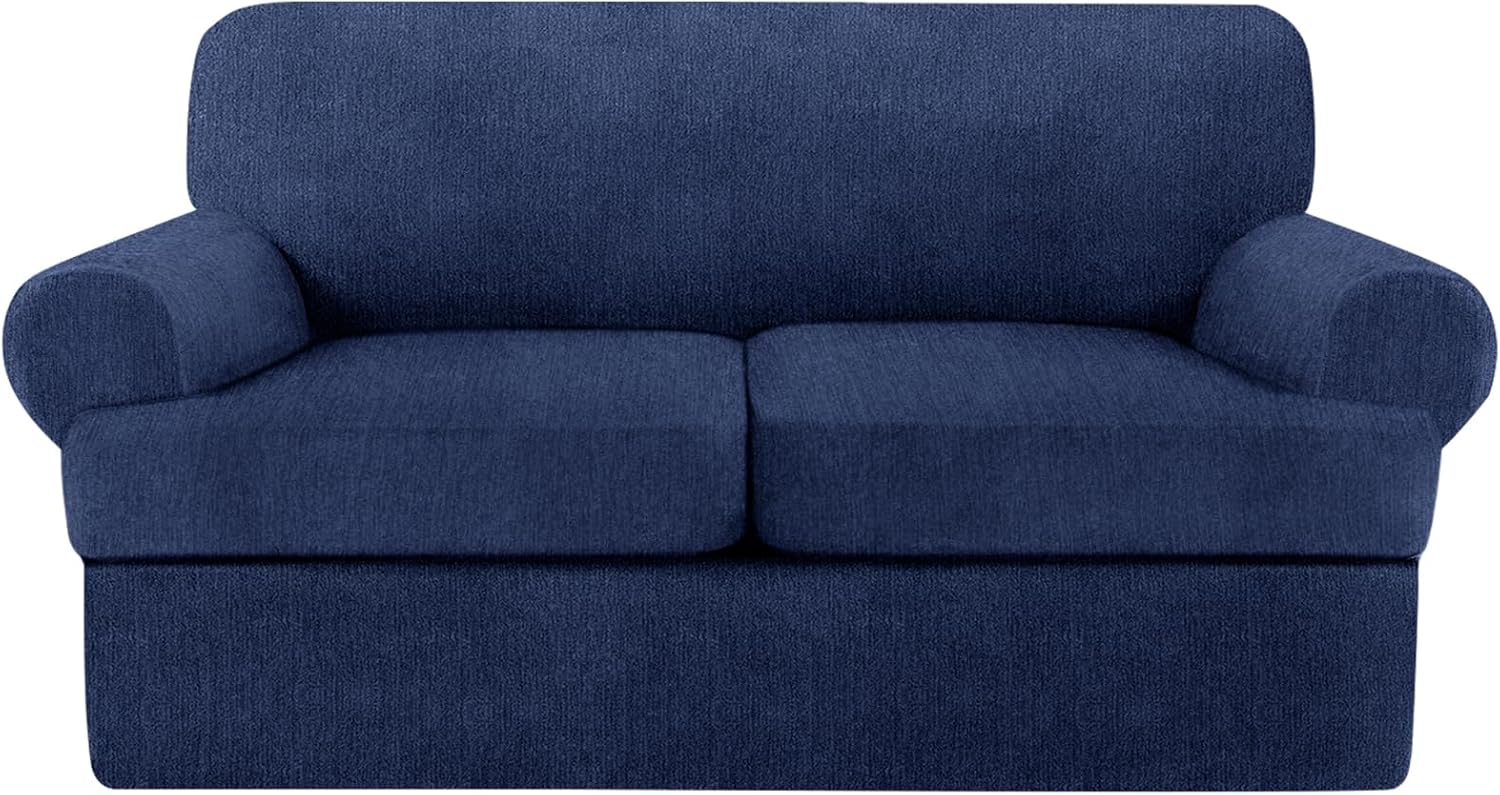 T Cushion Loveseat Slipcover Set for 2 Cushion Sofa in Navy