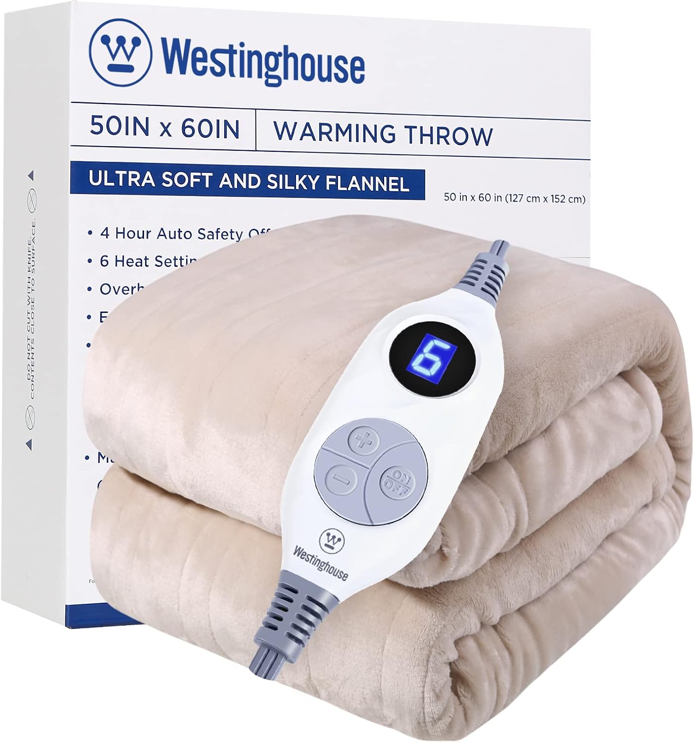 Westinghouse Heated Blanket Throw with 6 Heating Levels and Timer