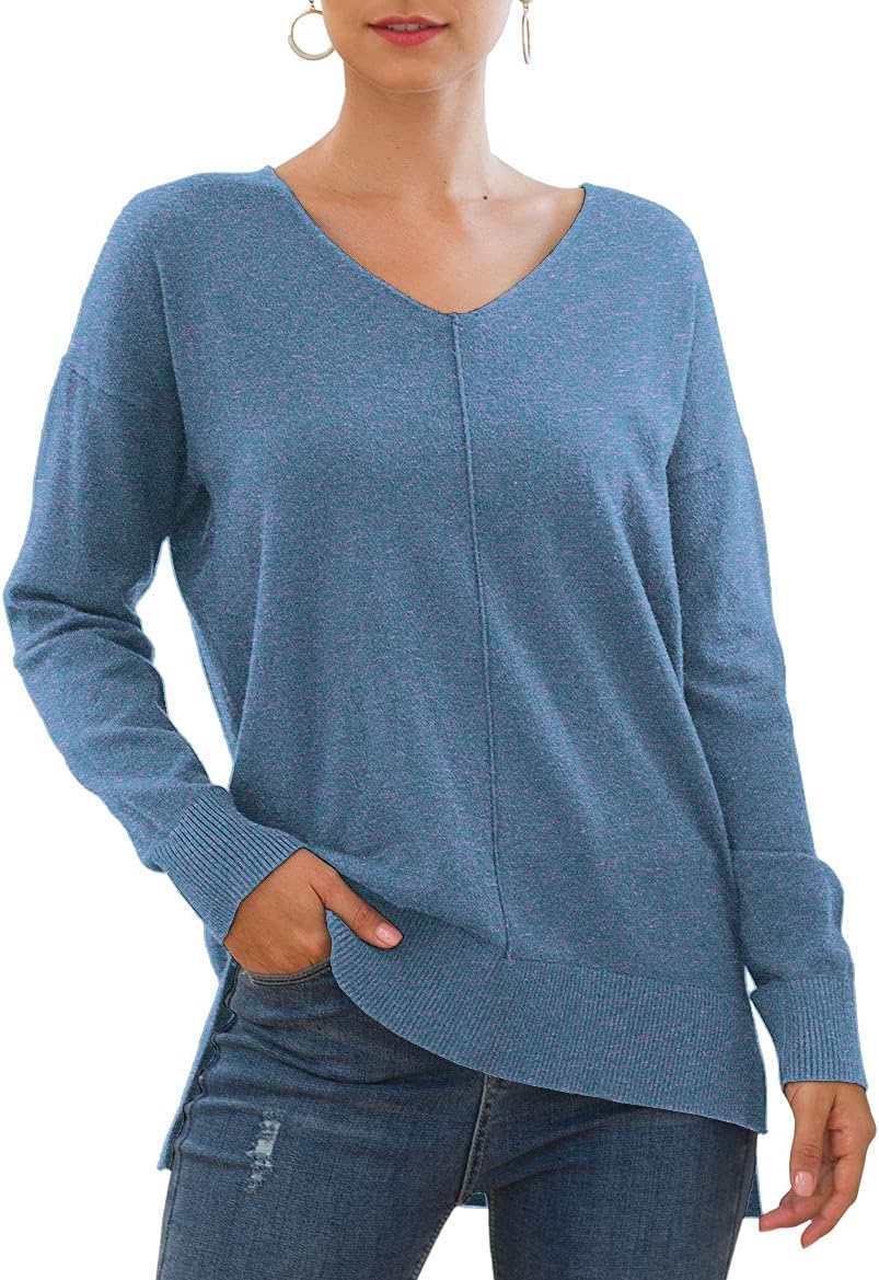 Jouica Women's Casual Lightweight V Neck Batwing Sleeve Sweater
