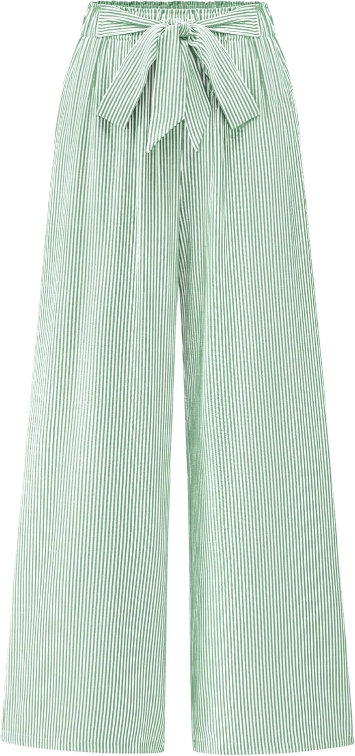 BTFBM Palazzo Pants for Women: Flowy Tie Knot Wide Leg Trousers