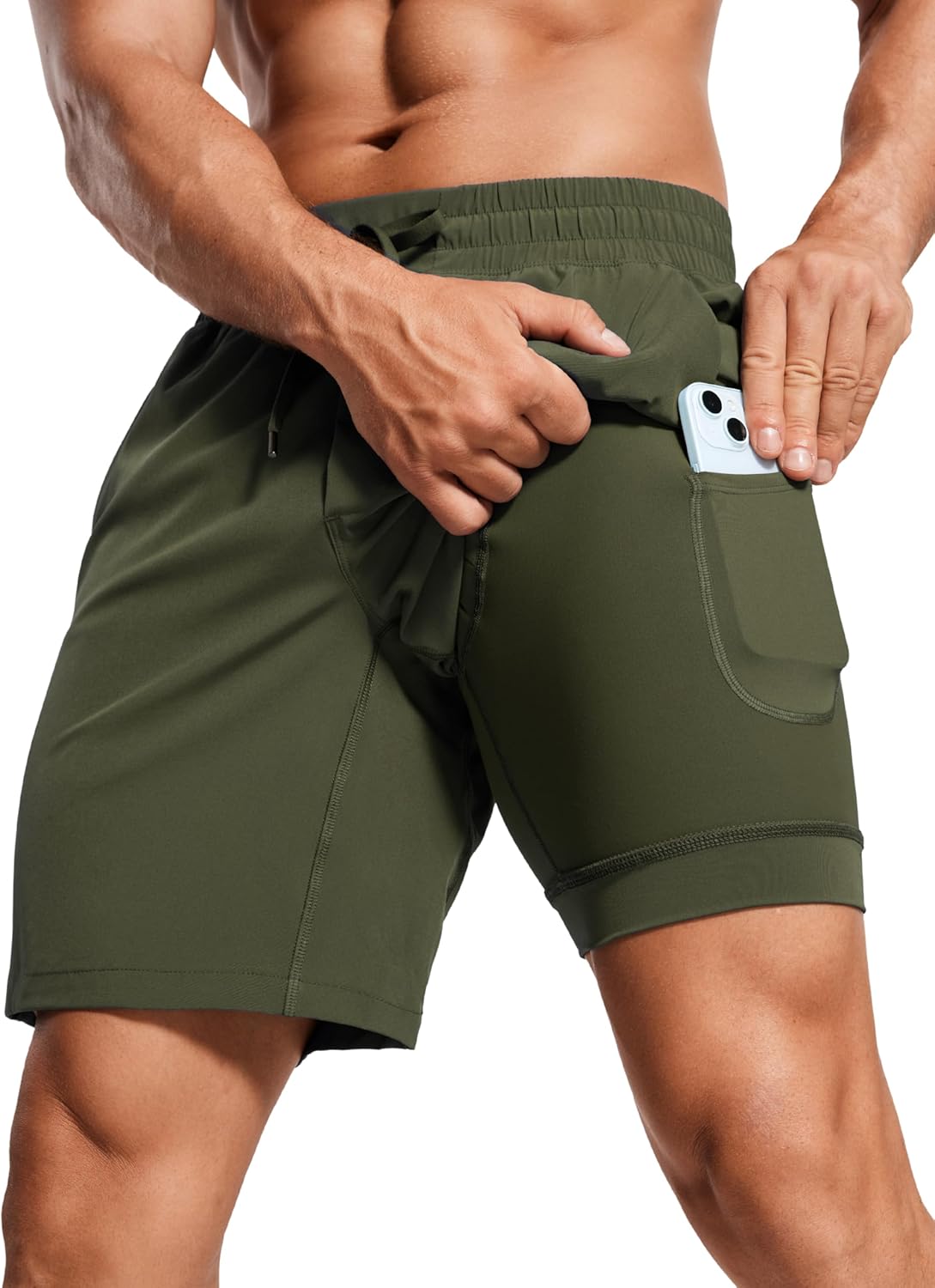 CRZ YOGA Mens 2 in 1 Running Shorts - Lightweight Quick Dry