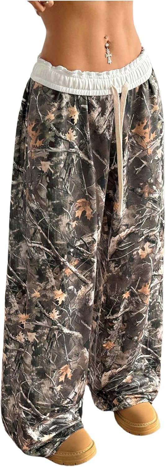 Stylish Women's Camo Pants Wide Leg Baggy Sweatpants Trendy