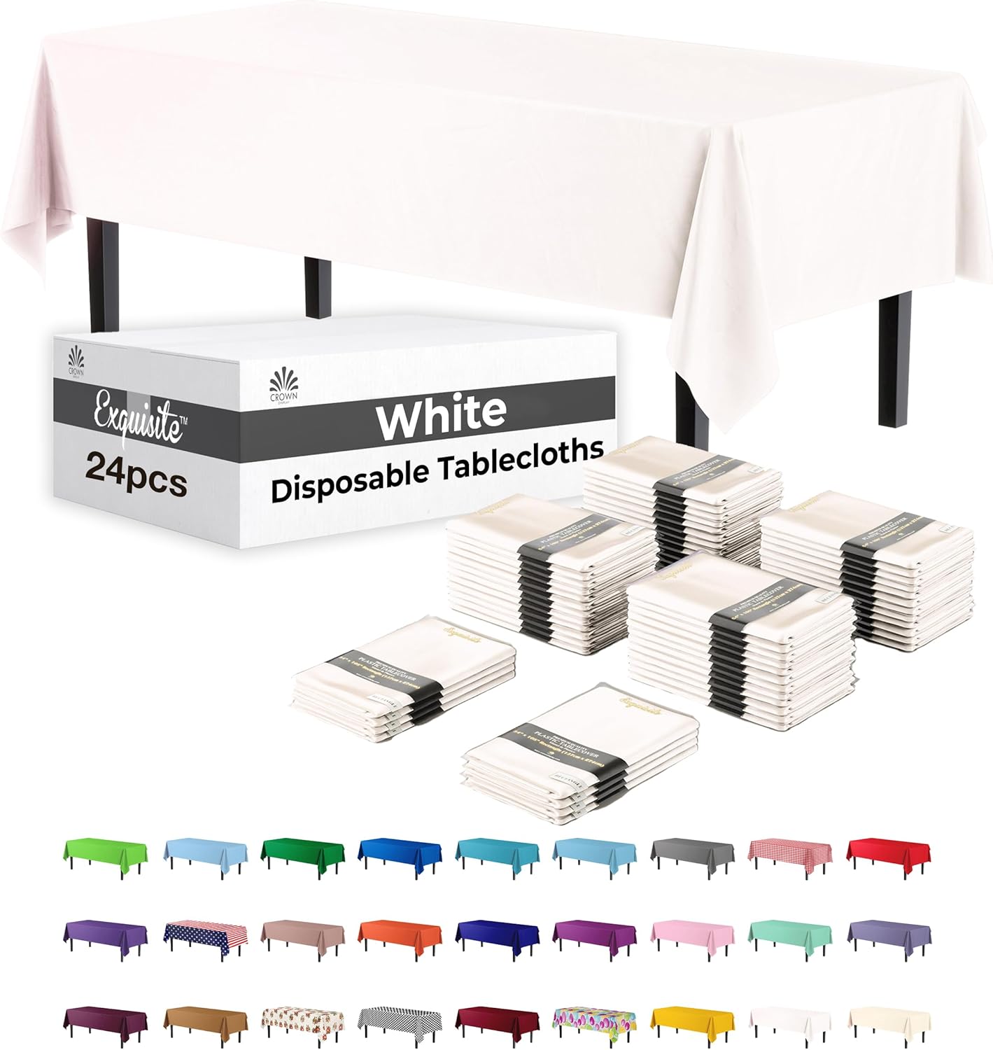 Party Solids White Rectangular Plastic Tablecloth for Events