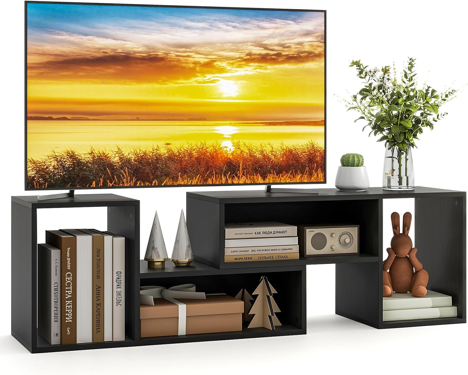 Tangkula 2-Pc L-Shaped TV Stand: Modern Entertainment Center