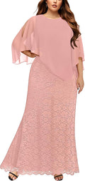 Women's Plus Size Lace Cape Mermaid Dress with Chiffon Overlay