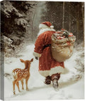 Christmas Wall Art 24x36 Canvas Print - Santa Claus & Deer