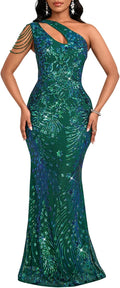 Cololura Sequin One Shoulder Tassel Mermaid Bodycon Dress Women's
