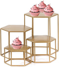 Set of 4 Metal Display Risers - Hexagonal Brass Nesting Buffet Stand