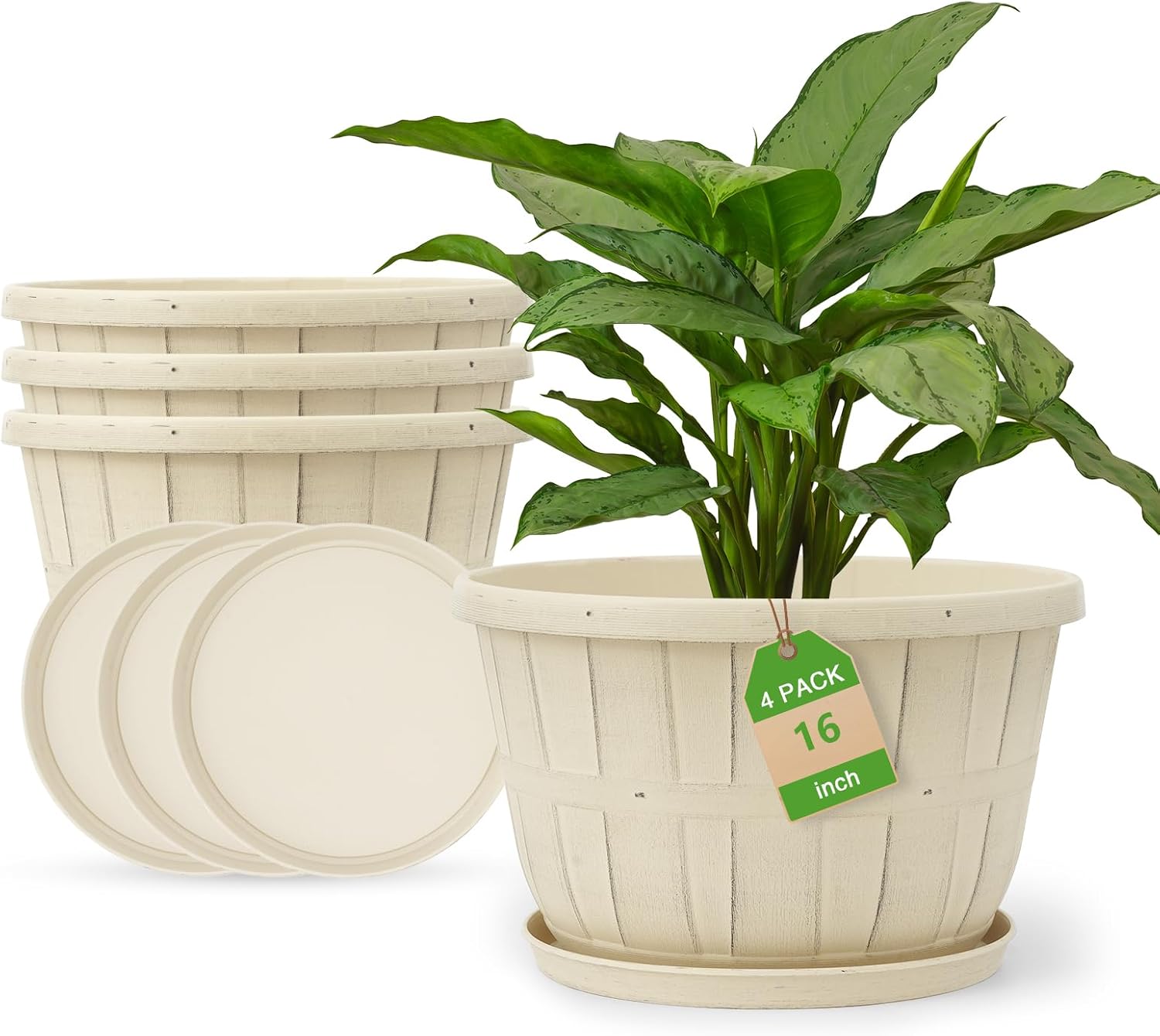 Quarut 16 Inch Large Plastic Flower Pots Set of 4 for Plants