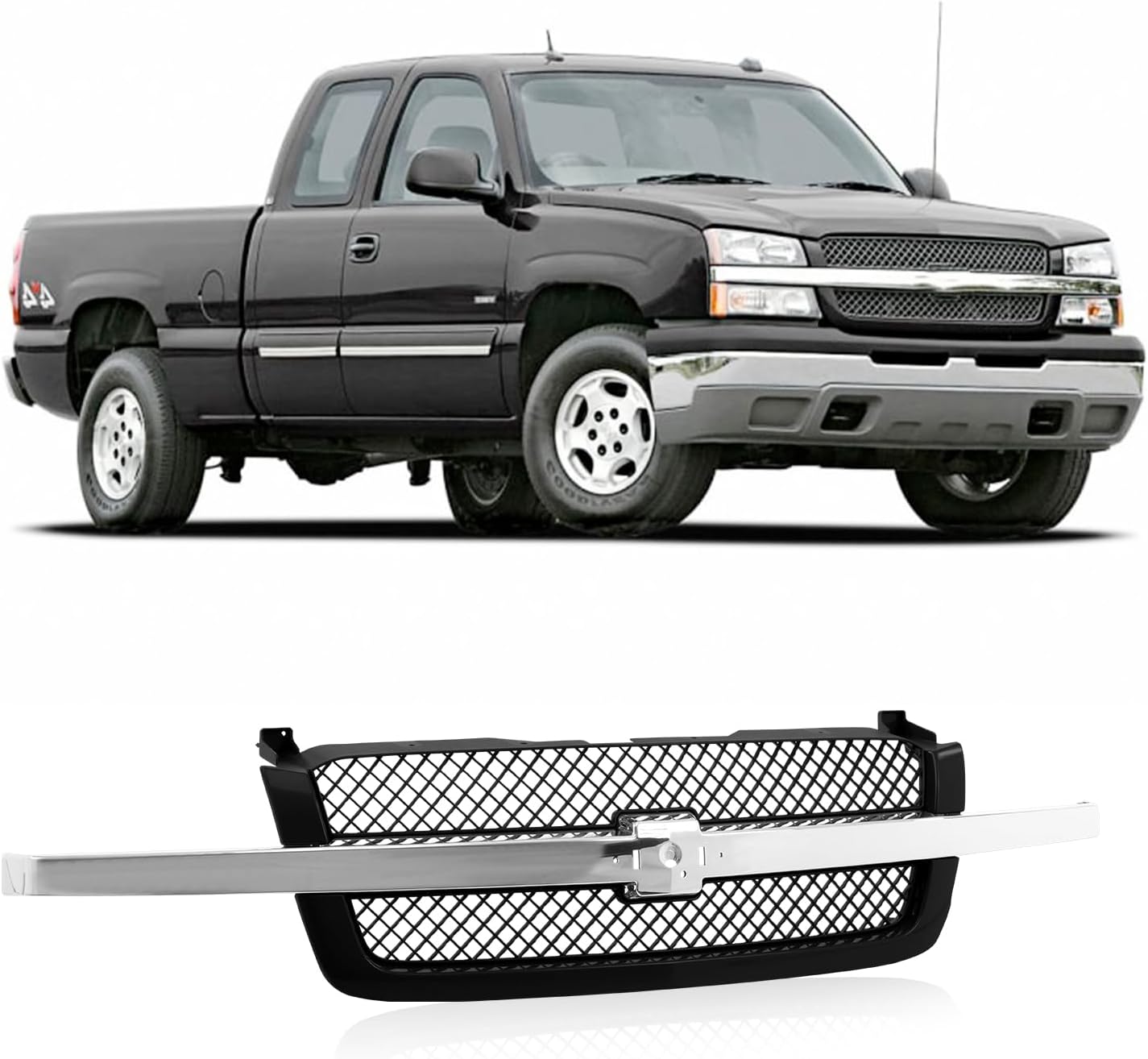 Front Grille Bright & Black Grill for Chevrolet Silverado 2003-2007