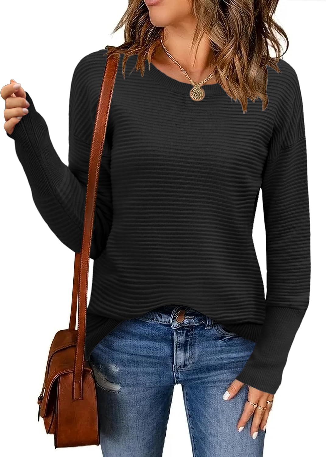 Zeagoo Women's Fall Sweaters Casual Long Sleeve Crew Neck Style