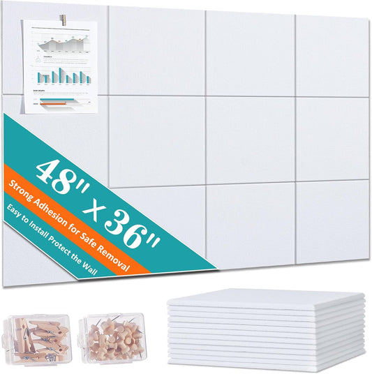 Cork Board for Walls 48in x 36in - White Bulletin Board Set