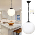 Black Milk Glass 13.7in Globe Pendant Light - Adjustable Mid Century