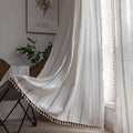 Boho Curtains Embroidery Linen Curtains 108 in Long - Light Filtering