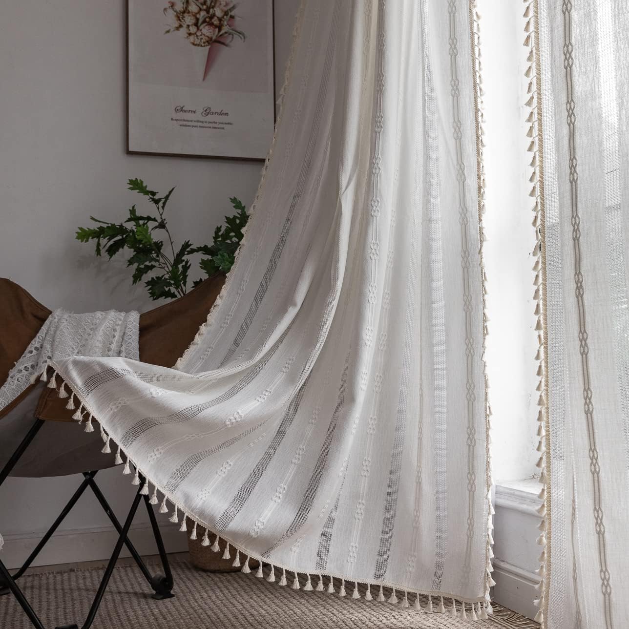 Boho Curtains for Bedroom and Living Room - Light Filtering Design