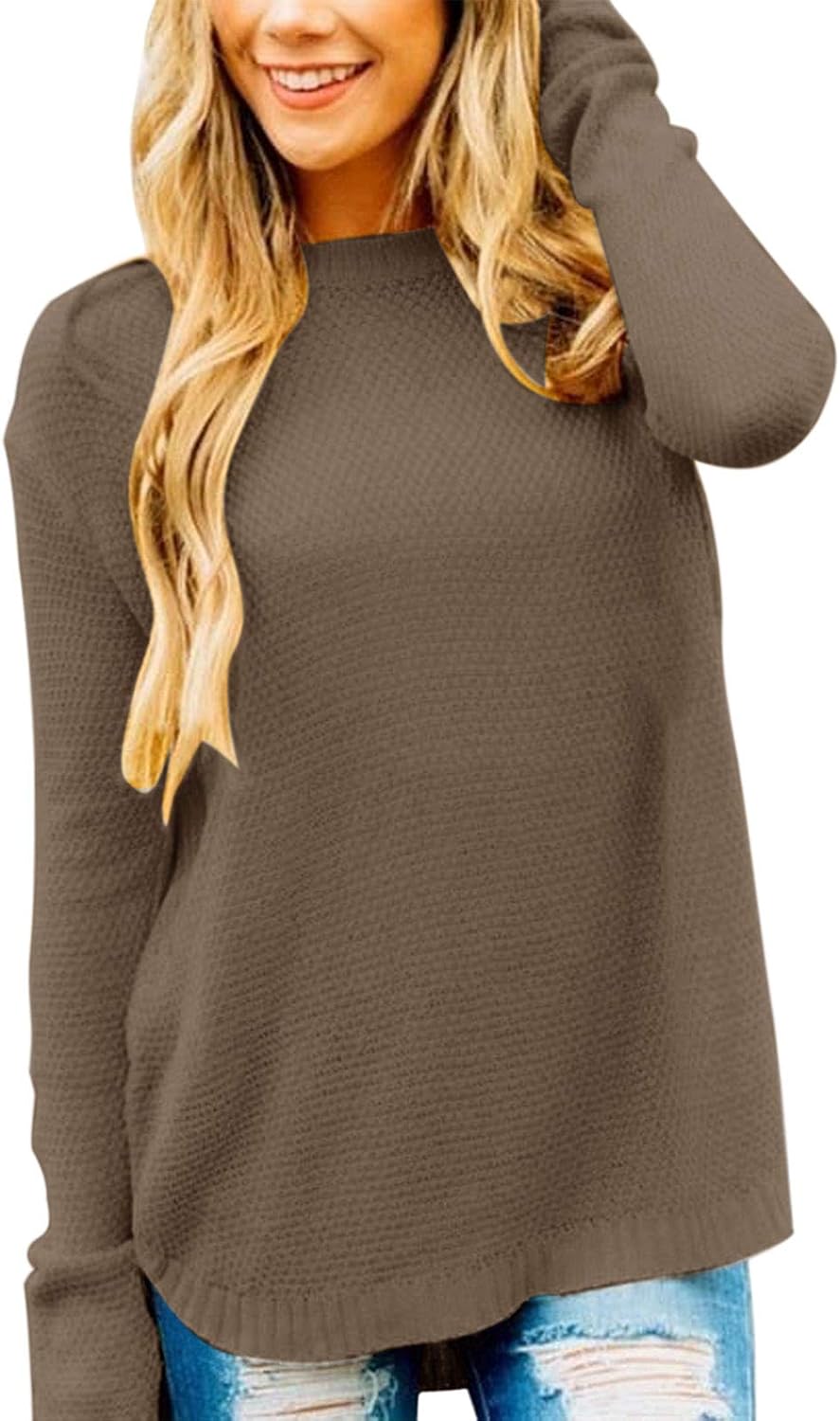 MEROKEETY Women's Oversized Crew Neck Knit Pullover Sweater