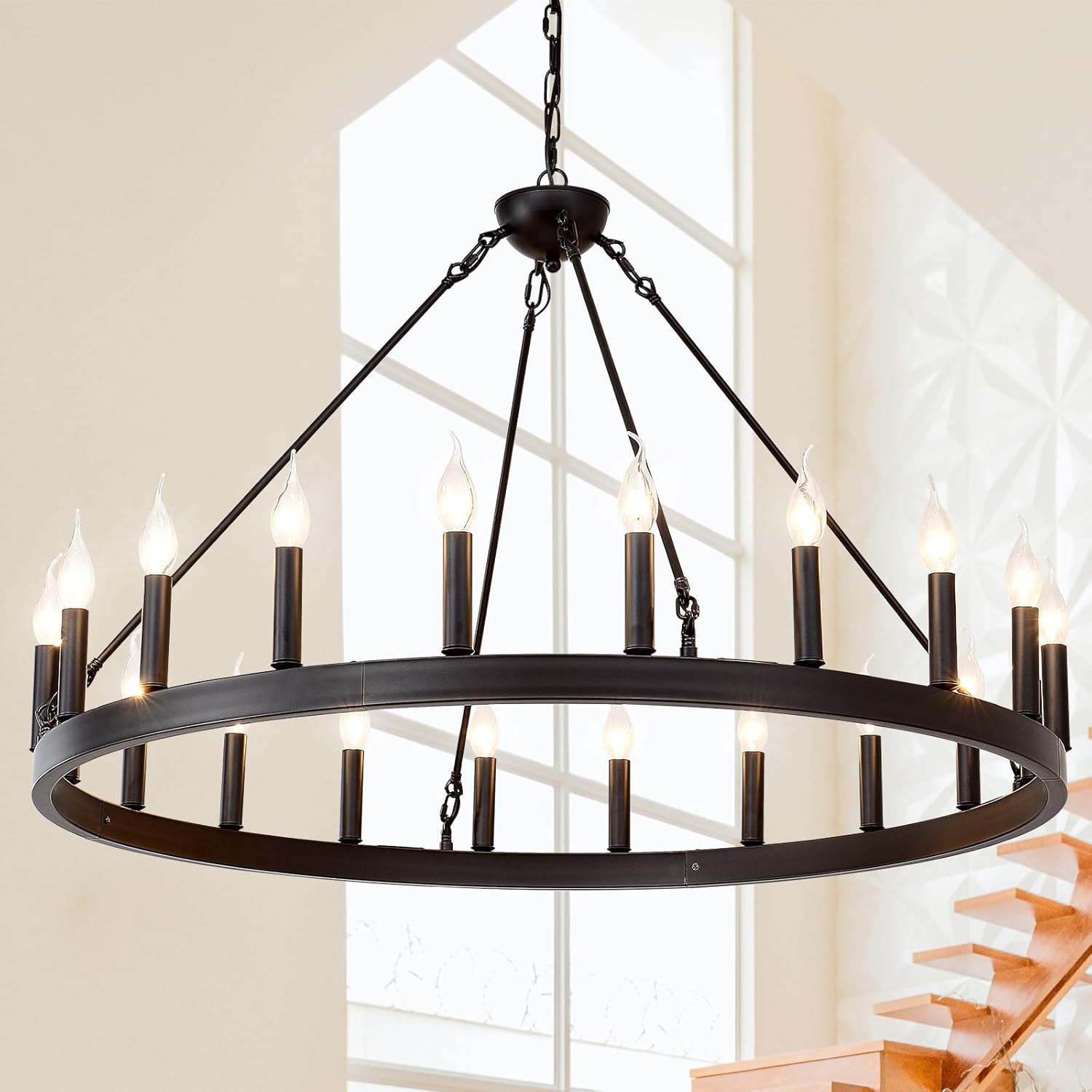 40 inch Black Wagon Wheel Chandelier for Farmhouse Style Lighting