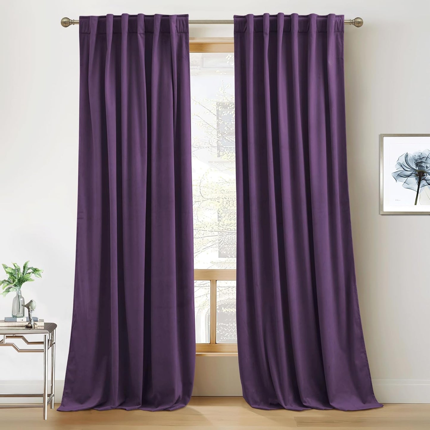 RYB HOME Purple Velvet Curtains for Elegant Bedroom Decor