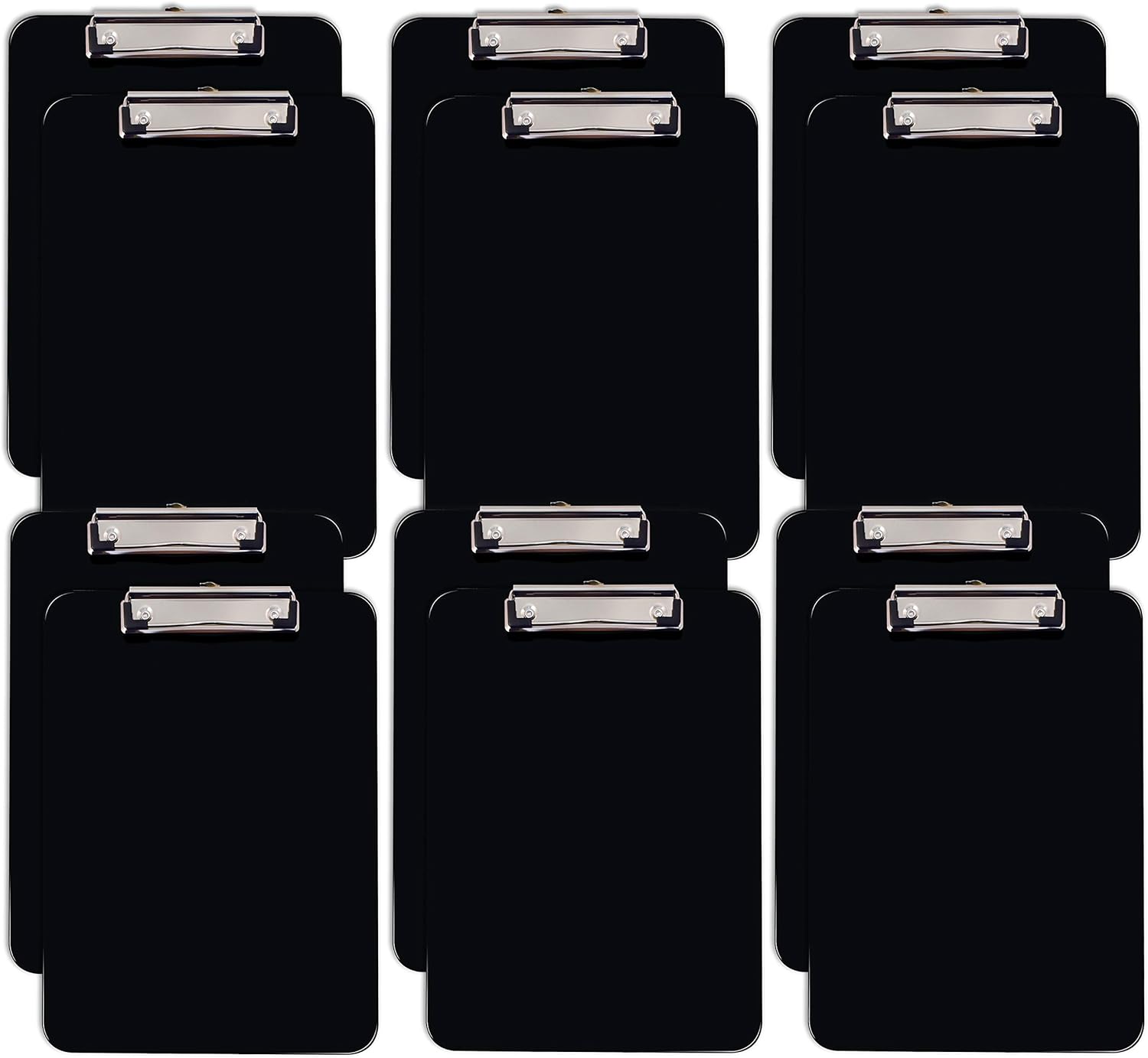 Durable Black Clipboards, 12 Pack, Low Profile Clip