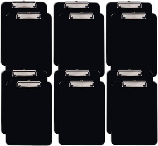 Durable Black Clipboards, 12 Pack, Low Profile Clip