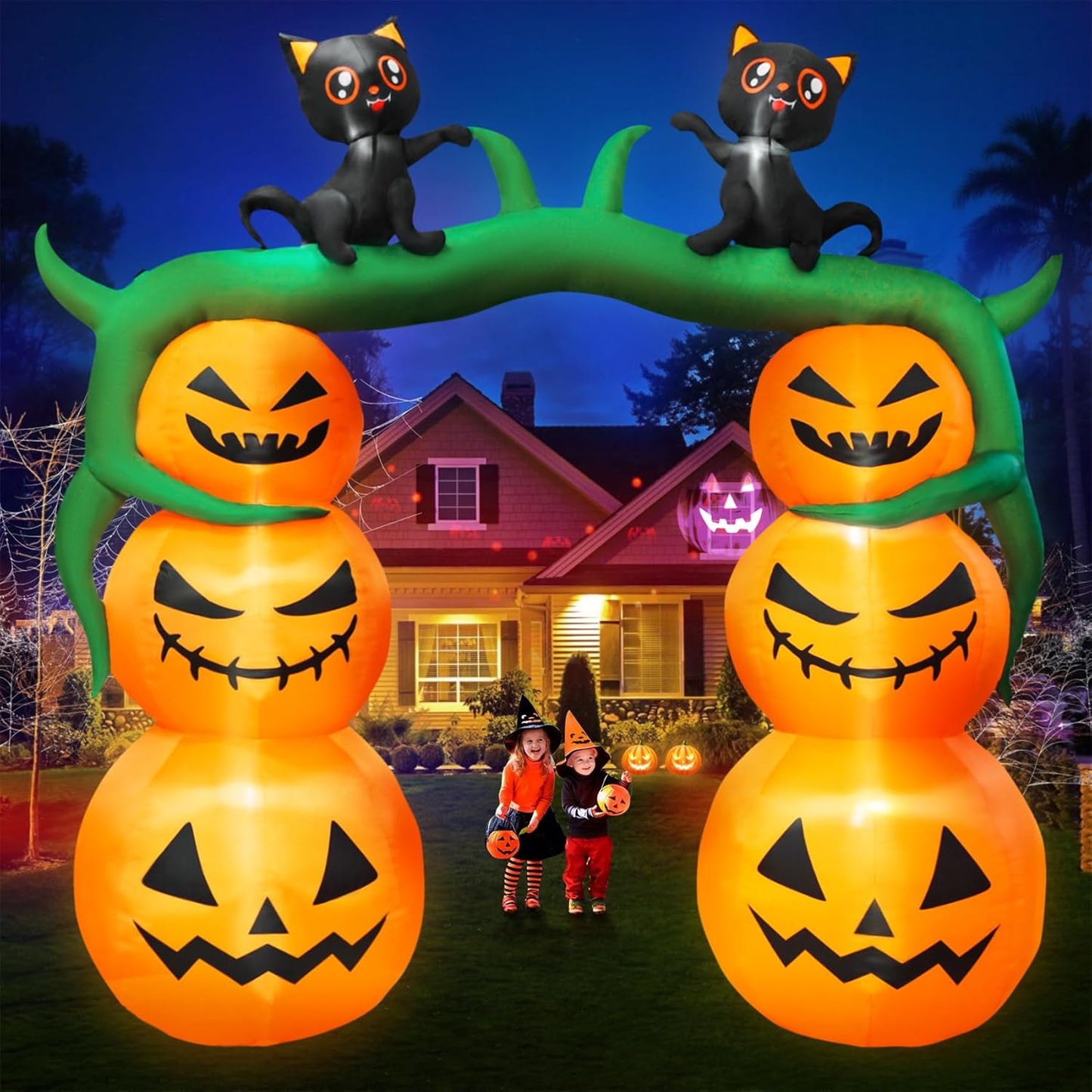 9FT Giant Halloween Inflatable Pumpkin Archway with Cats