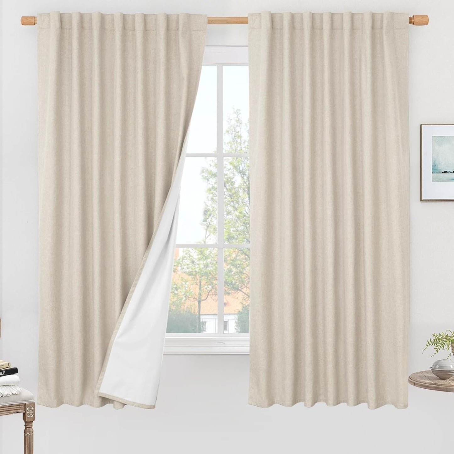 100% Blackout Linen Curtains for Full Room Darkening Effect