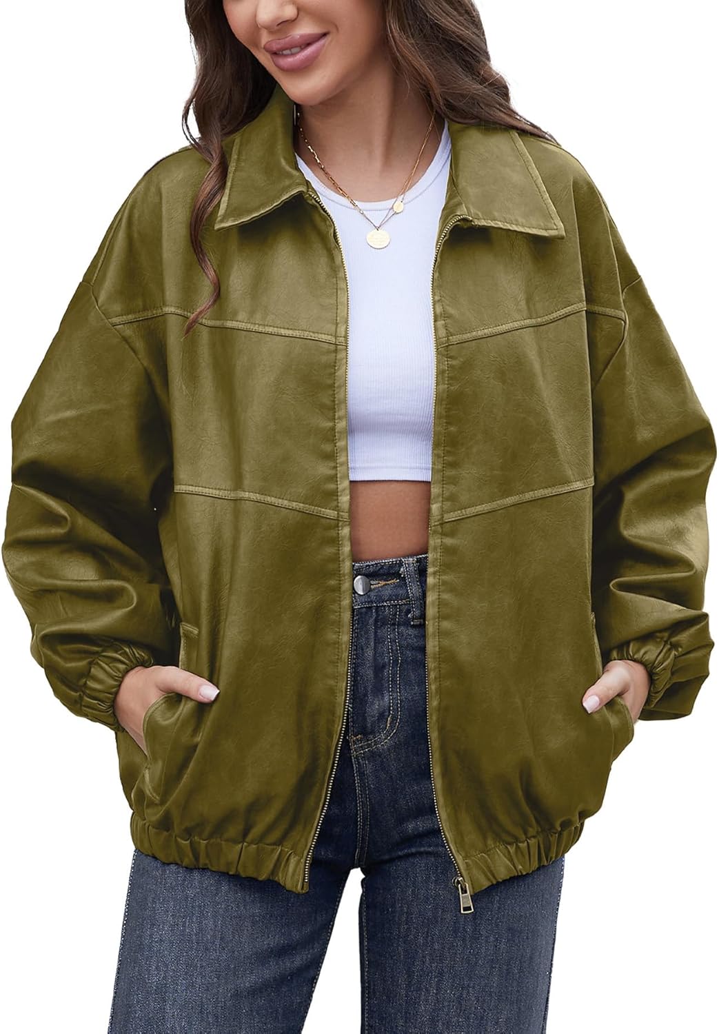 Bakyarder Womens Oversized Y2K Faux Leather Jacket for Fall 2025