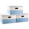 Blue & Cream 3-Pack Large Foldable Storage Boxes with Lids