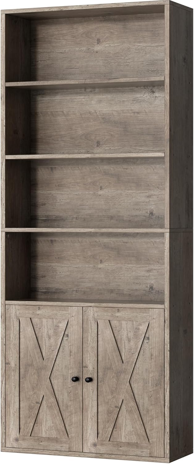 Shintenchi Industrial Bookshelf with Doors for Home Office Storage