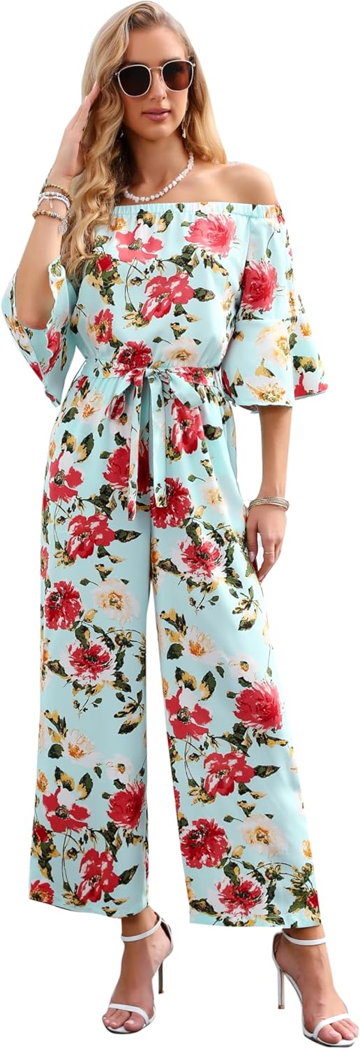 Floral Off Shoulder Wide Leg Jumpsuit for Women - Summer Style