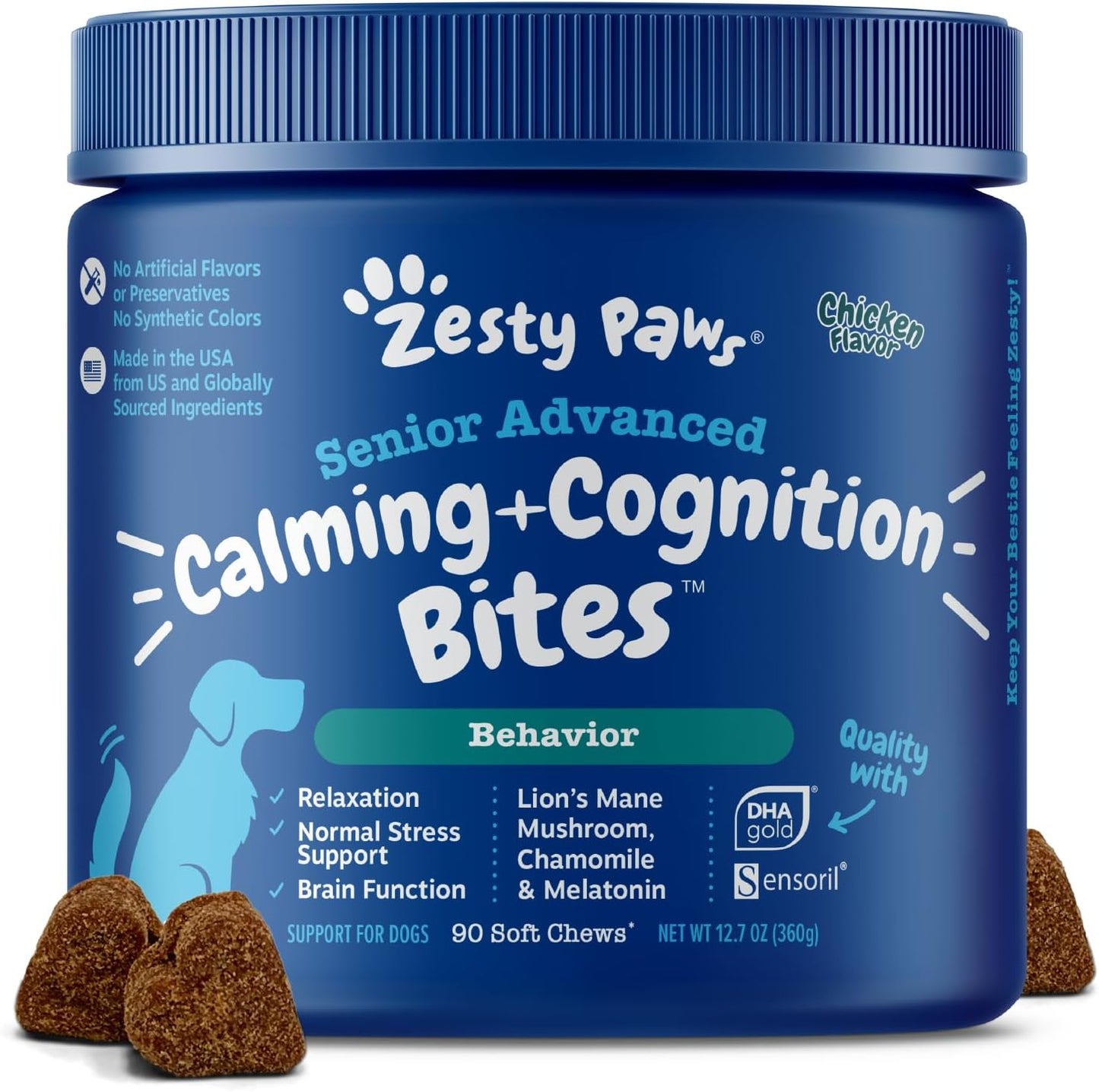 Zesty Paws Senior Advanced Calming Chews for Dog Brain Health