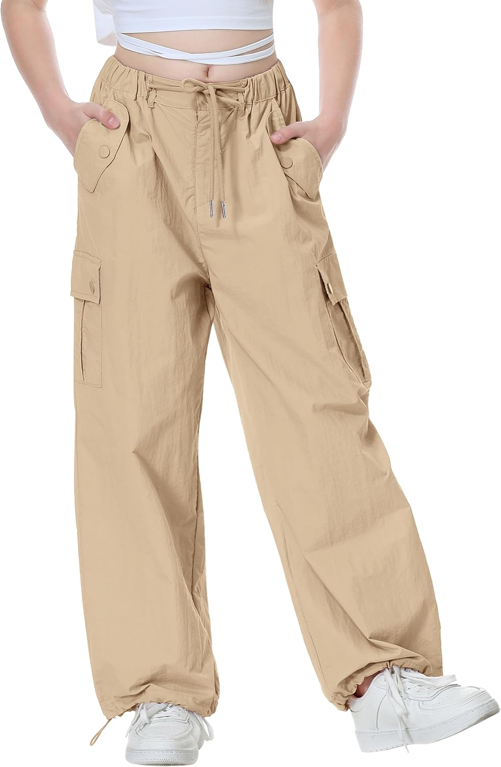 Rolanko Parachute Pants for Girls - Y2K Cargo Trousers Style