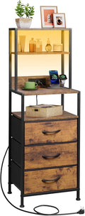 Tall Nightstand with 3 Fabric Drawers and LED Lighting - Bedside