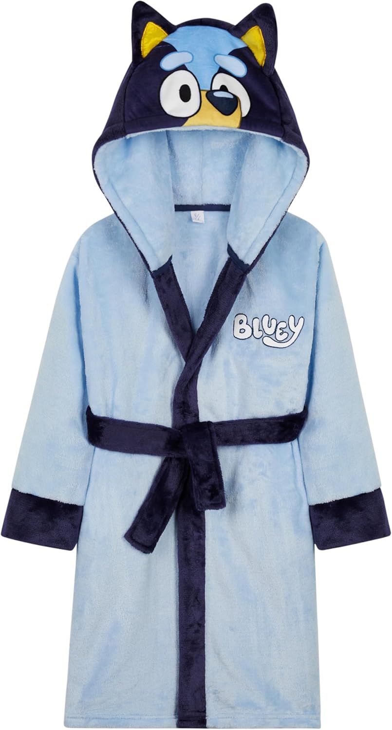 Bluey Robe for Kids with 3D Hood - Cozy Fleece Bathrobe