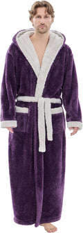 Mens Plush Robes Full Length Hooded Bathrobe - Extra Long Cozy Fit