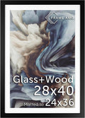 Frame Amo 28x40 Black Solid Wood Poster Frame with White Mat - Gallery