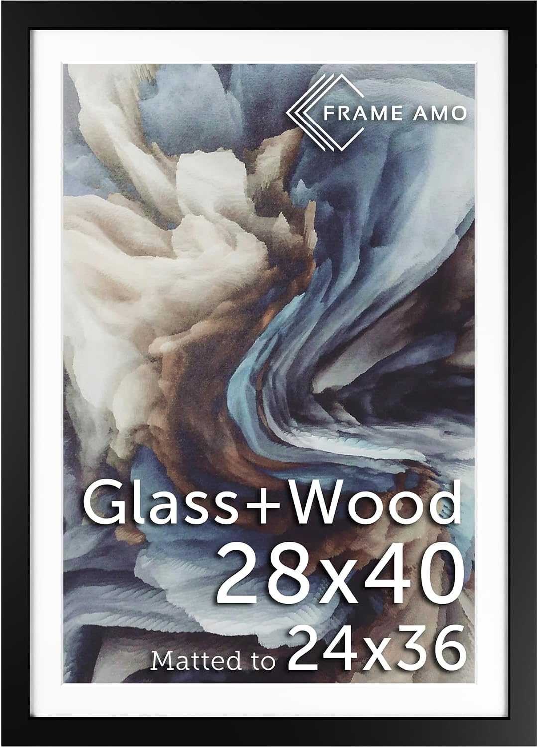 Frame Amo 28x40 Black Solid Wood Poster Frame with Mat