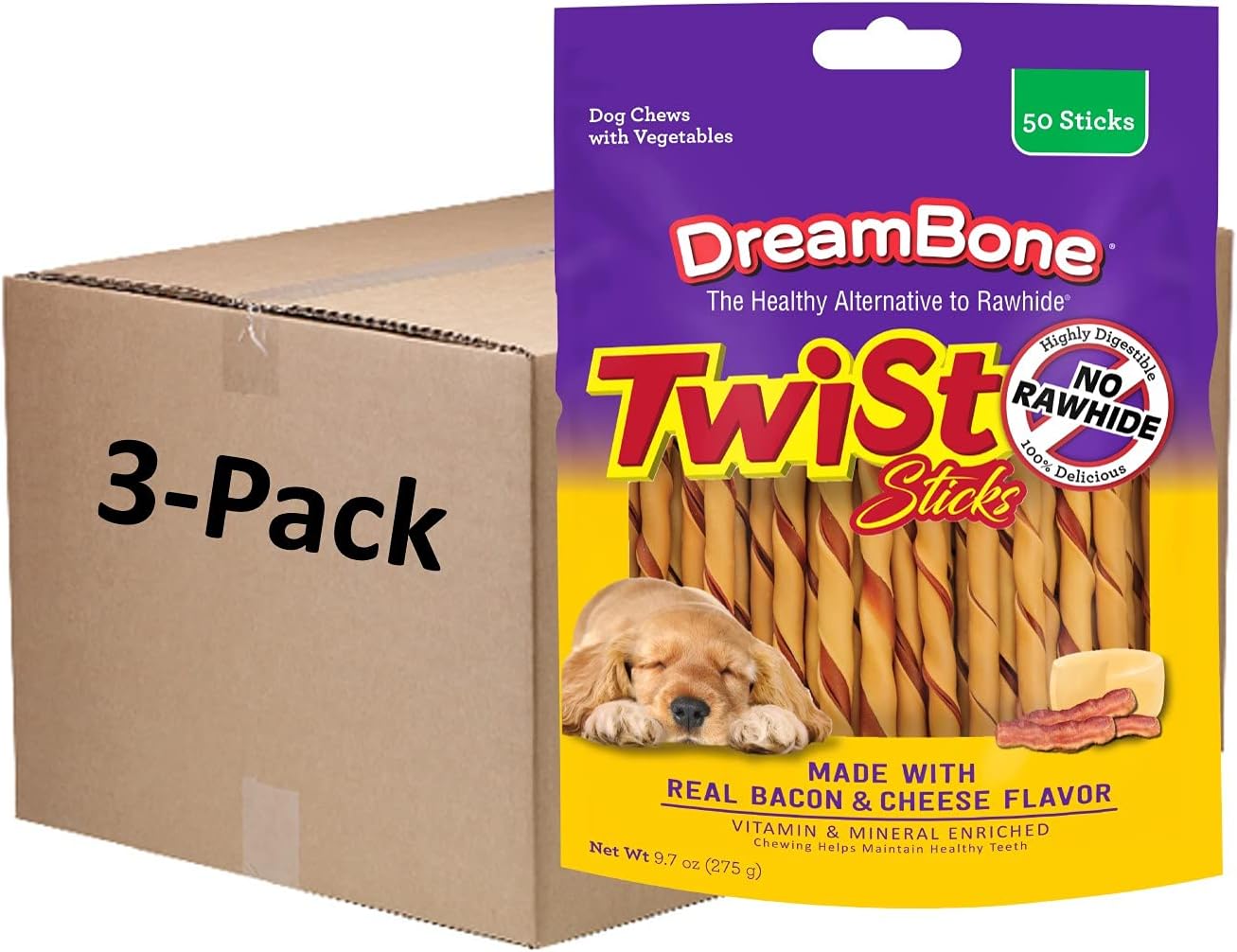 Dreambone Twist Sticks with Real Bacon and Cheese Flavor 50 Count