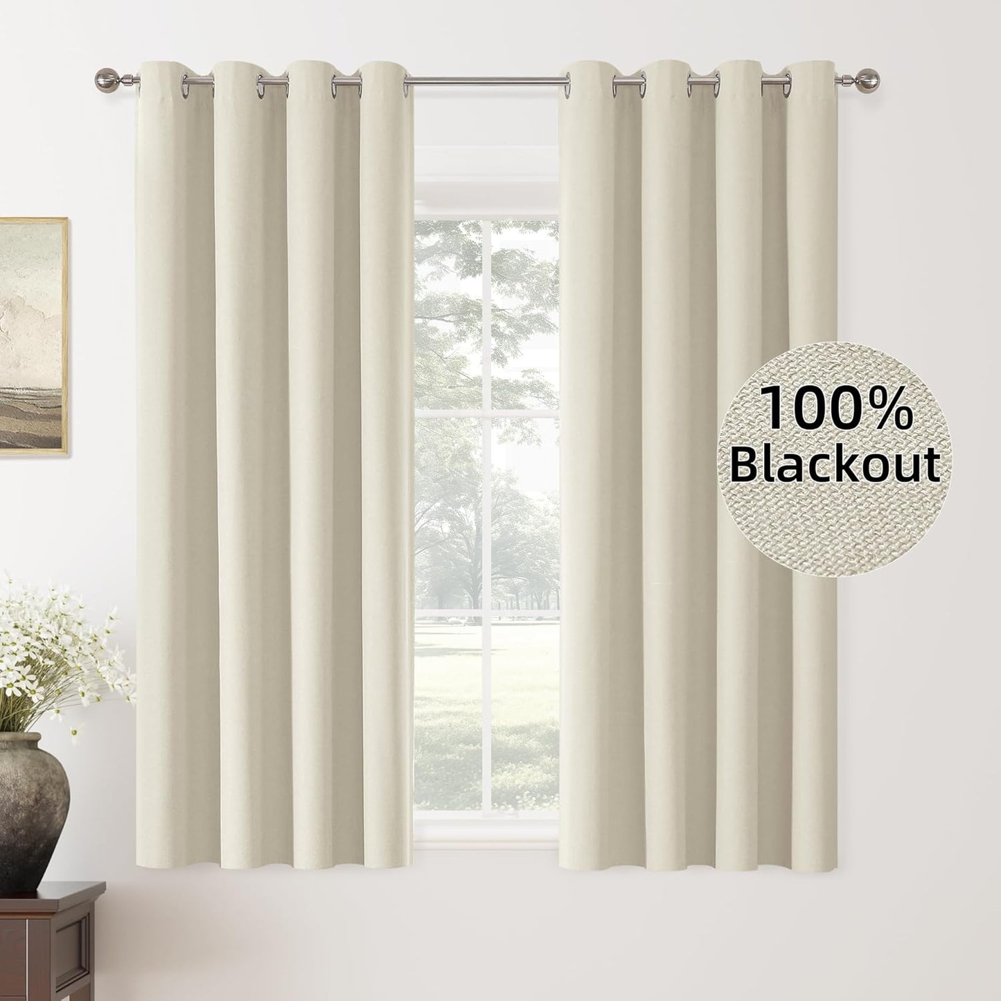 ChrisDowa 100% Blackout Birch Solid Curtains for Bedroom