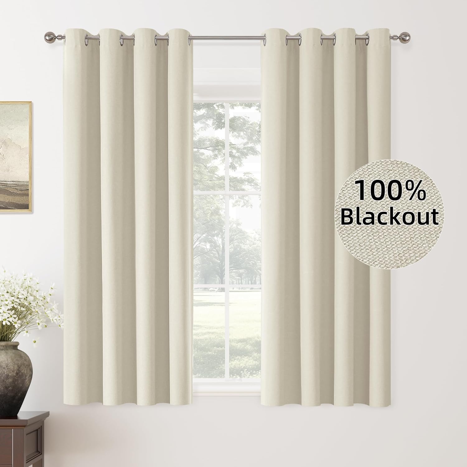 ChrisDowa 100% Blackout Birch Solid Curtains for Bedroom