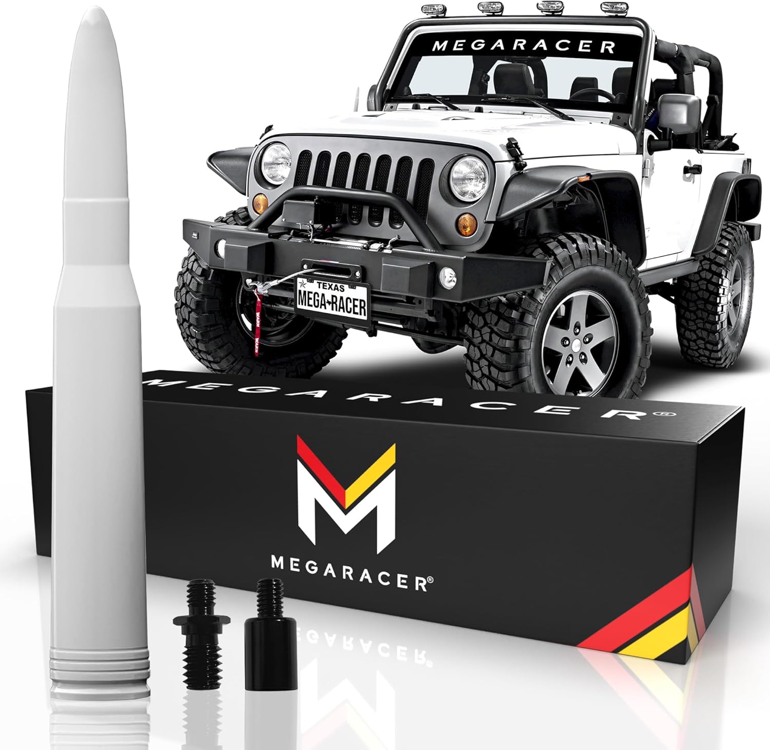Mega Racer White Antenna for Jeep Wrangler Gladiator 2007-2024