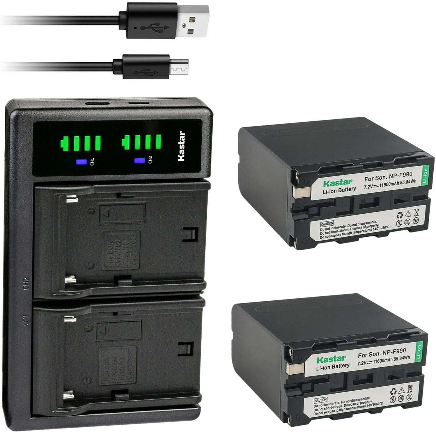Kastar NP-F990 Battery 2-Pack with LTD2 USB Charger for Sony